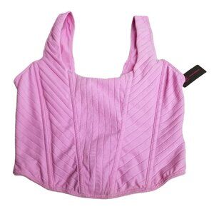 No Boundaries Bustier Top Medium Pink Ribbed Square Neck Corset Coquette Y2K